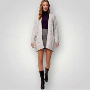 Aritzia Wilfred Charlisa Light Grey Open Front Cable Knit Merino Wool Cardigan M